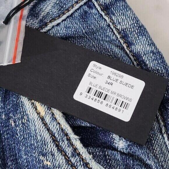 2/$50 Man X OneTeaspoon Blue Suede Tapered Jeans 34R | Designer Distressed Denim - Picture 6 of 7